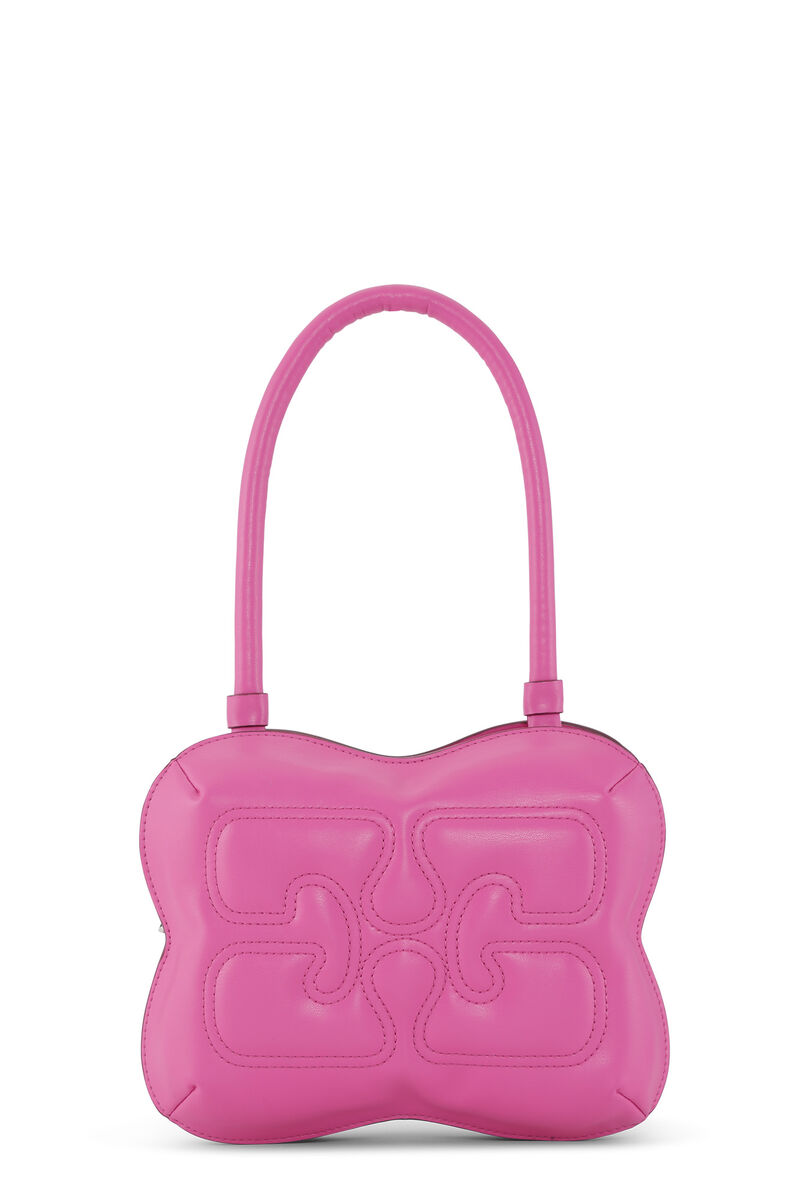 Pink Butterfly Top Handle Bag, Polyester, in colour Shocking Pink - 1 - GANNI