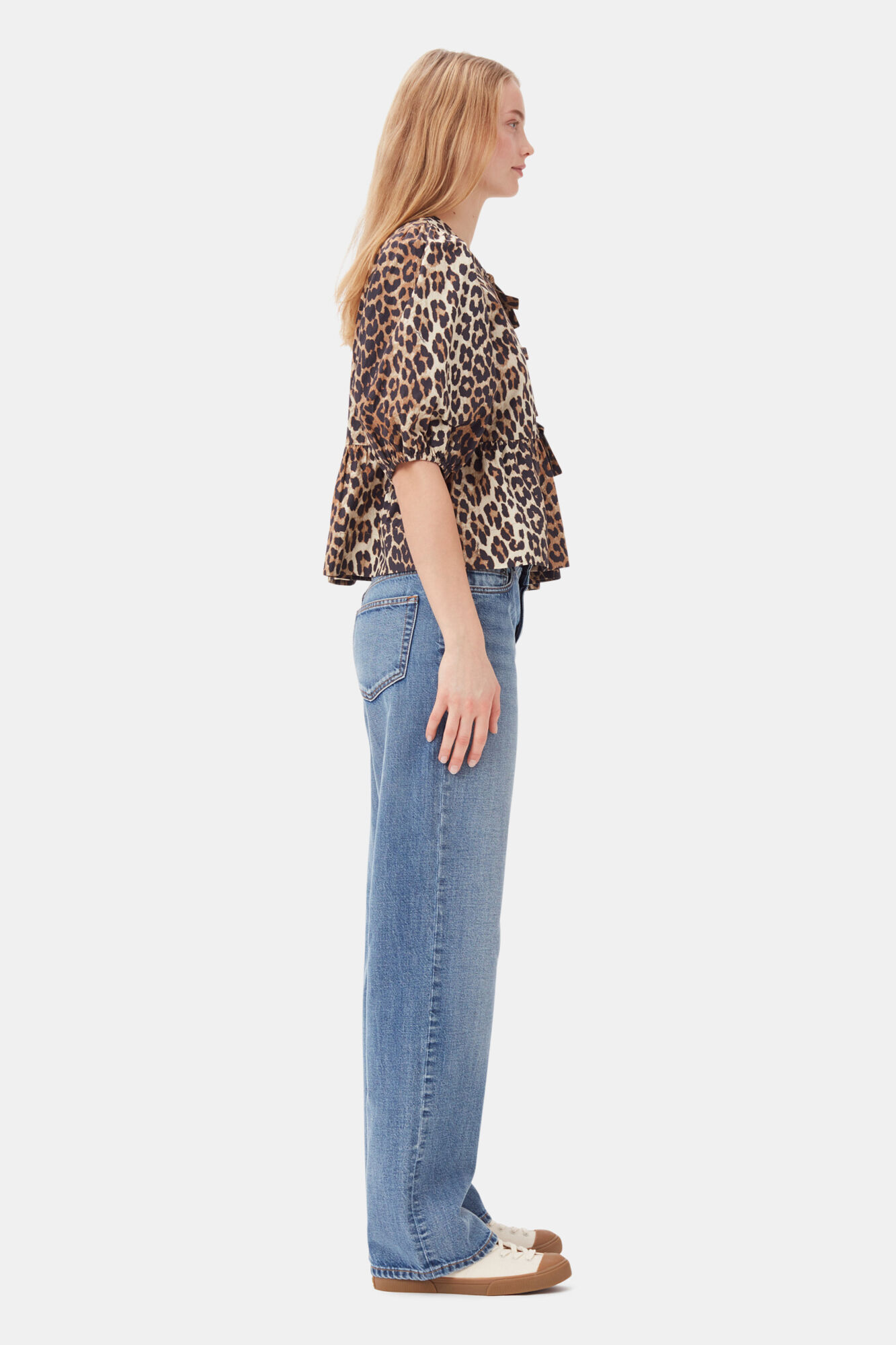 Leopard Bluse mit Leo-Print aus Cotton Poplin | GANNI DE