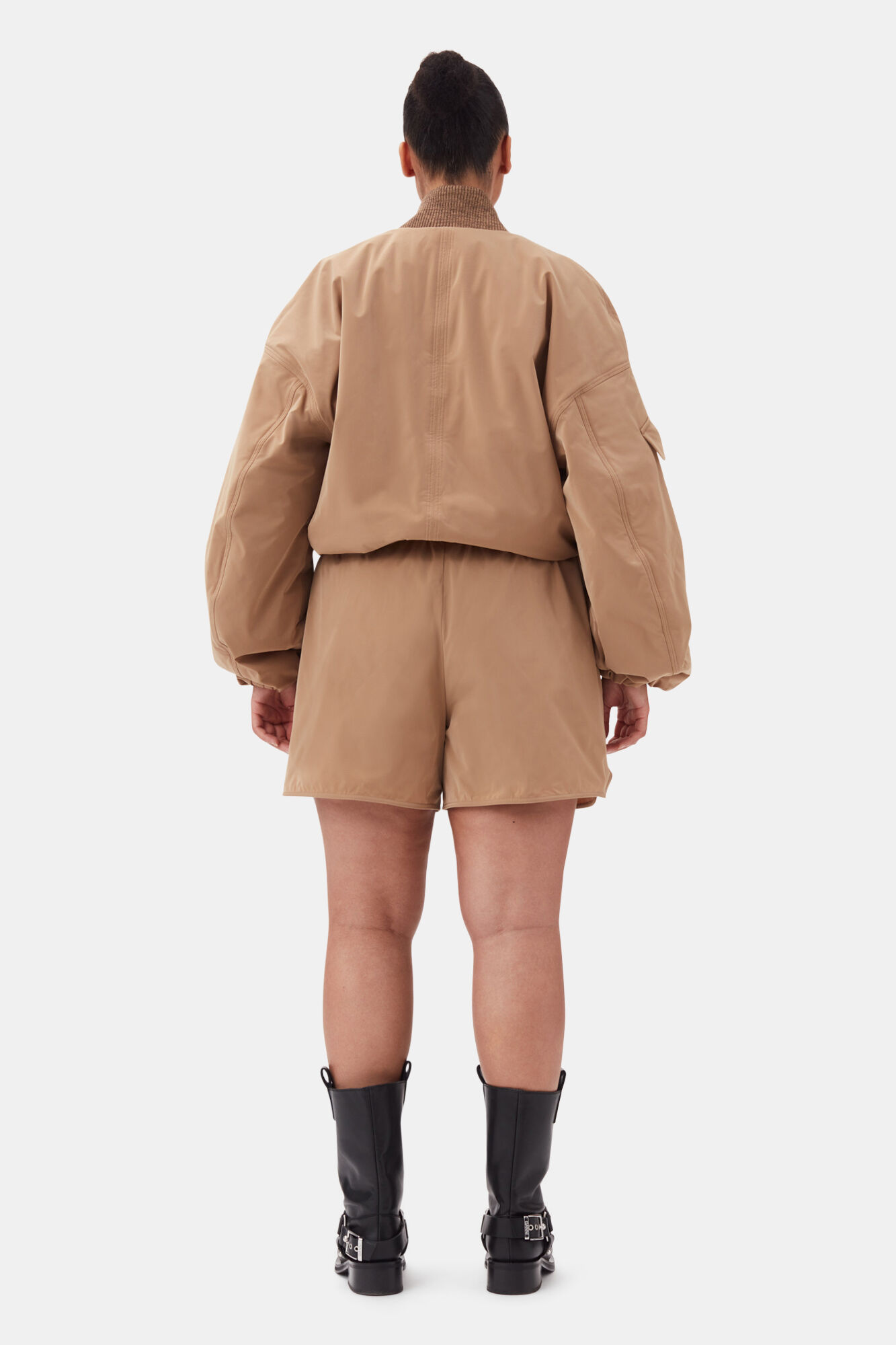 Brown Light Twill Oversized Short Bomberjakke, Recycled Polyester, in colour Tiger's Eye - 8 - GANNI