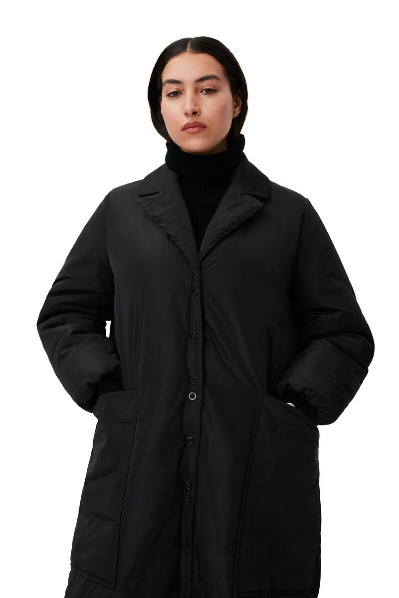 Light Padded Coat, Recycled Polyester, in colour Black - 3 - GANNI