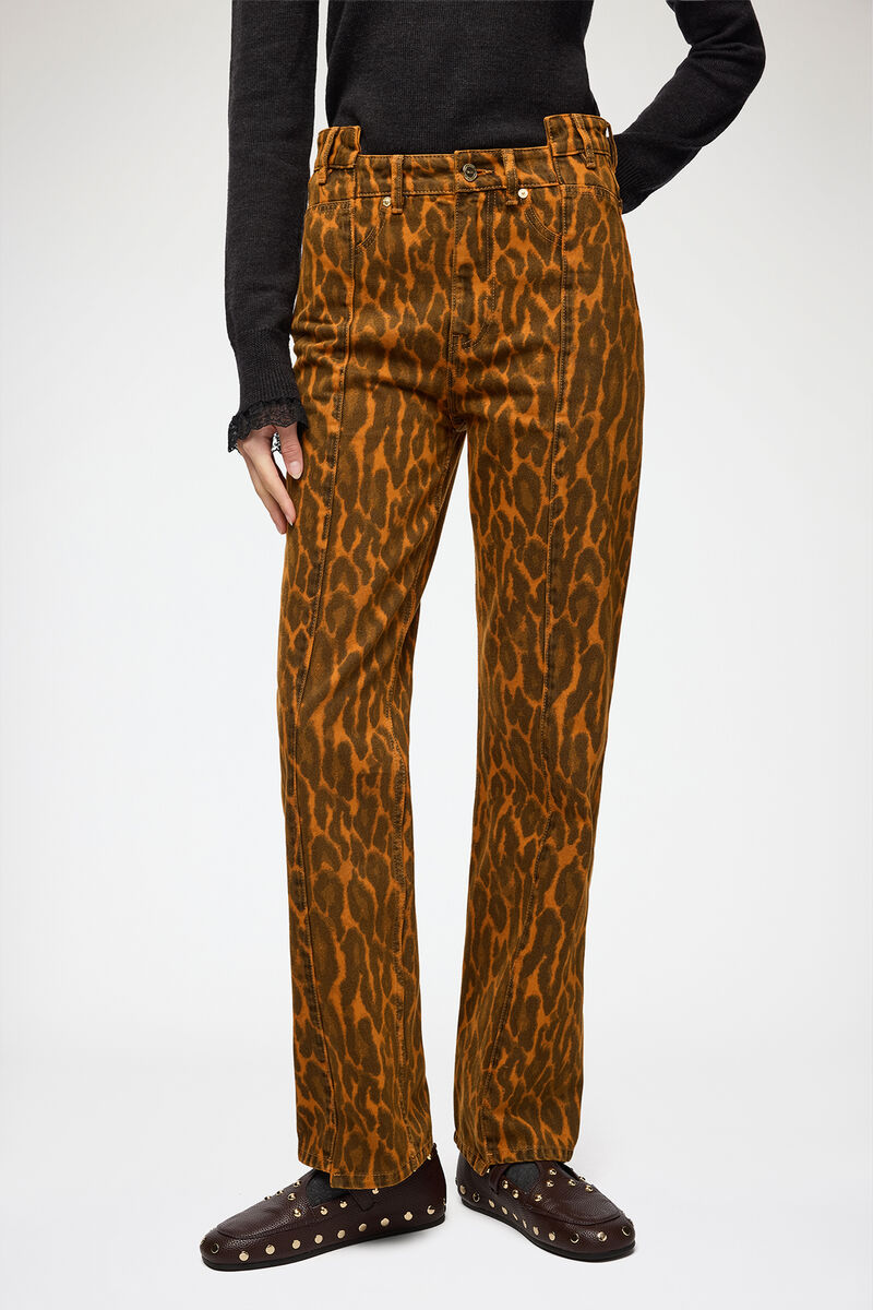 Fold Jeans in Leopard Denim, Organic Cotton, in colour Autumn Maple - 2 - GANNI
