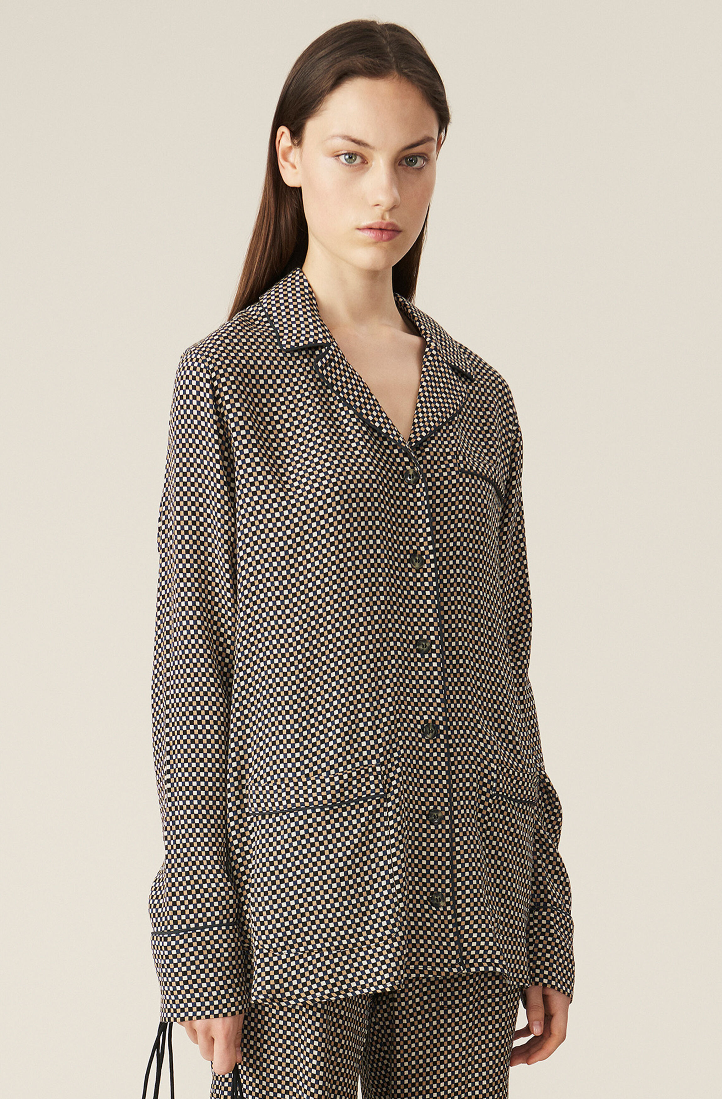 ganni printed crepe blouse