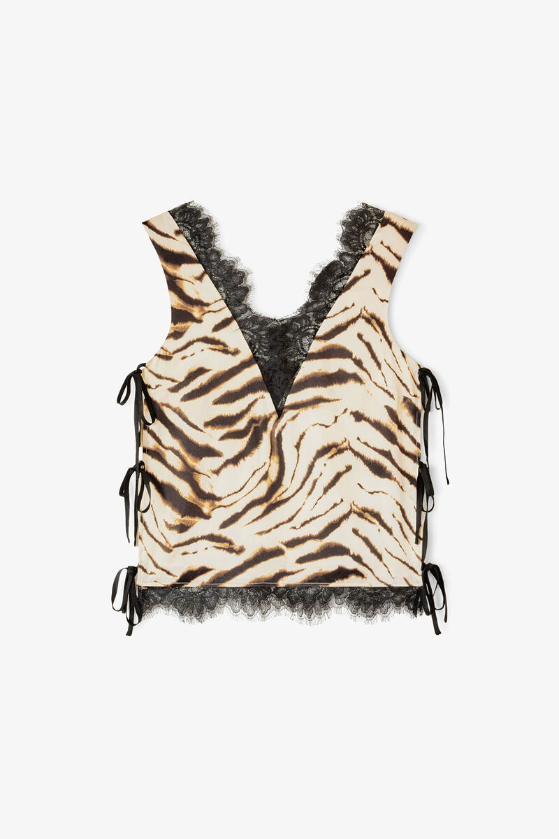 Top in Printed Satin, Viscose, in colour Egret - 1 - GANNI