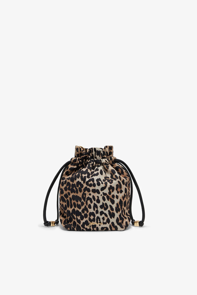 Bou bucket taske med leopardprint, Almond Milk