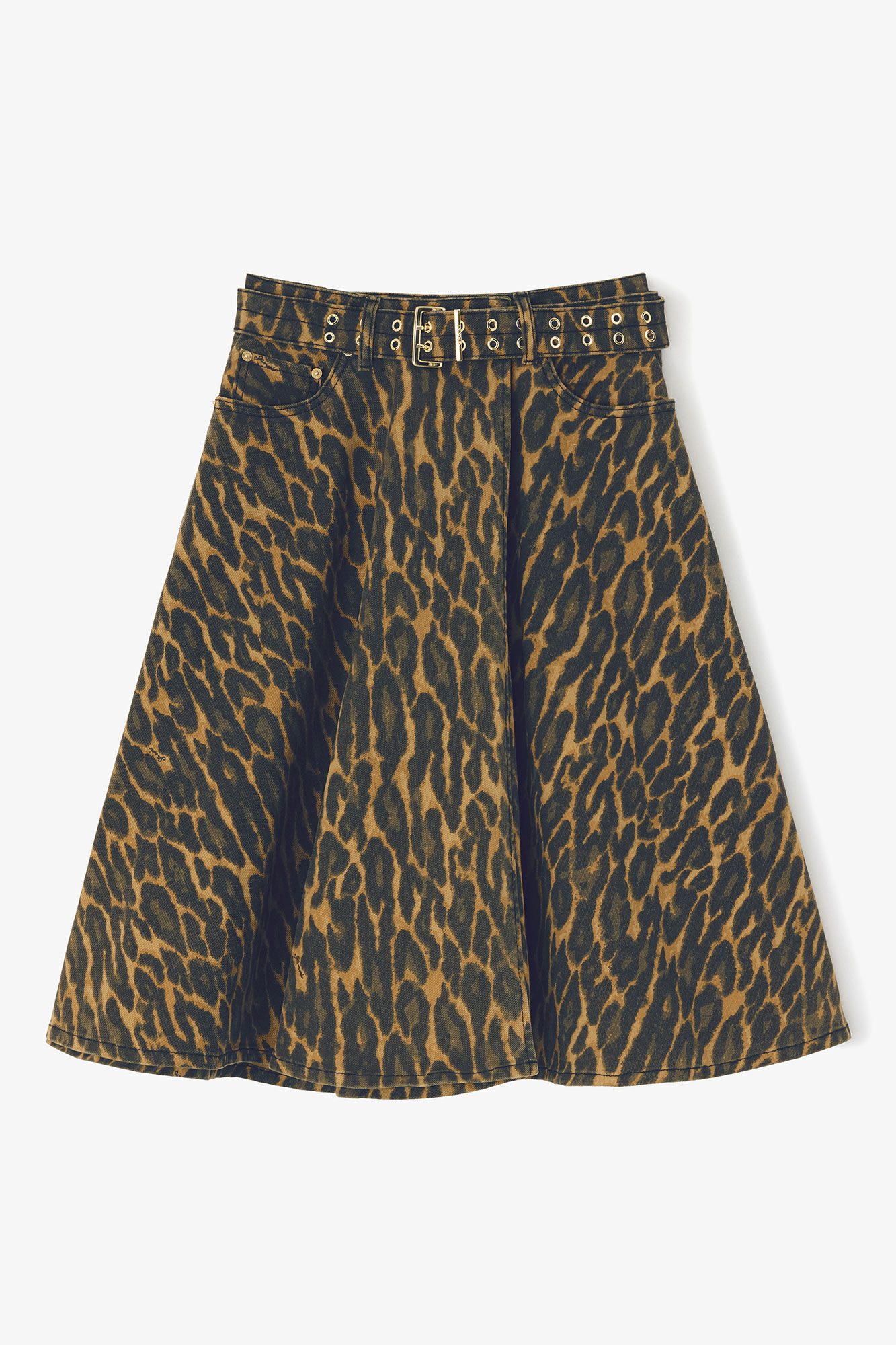 Leopard Denim Wrap Skirt, Organic Cotton, in colour Khaki - 1 - GANNI