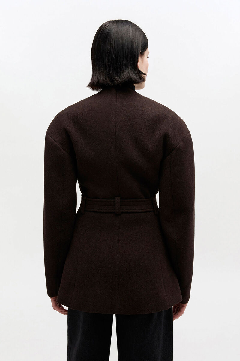 Brown Wool Jacket, in colour Demitasse - 3 - GANNI