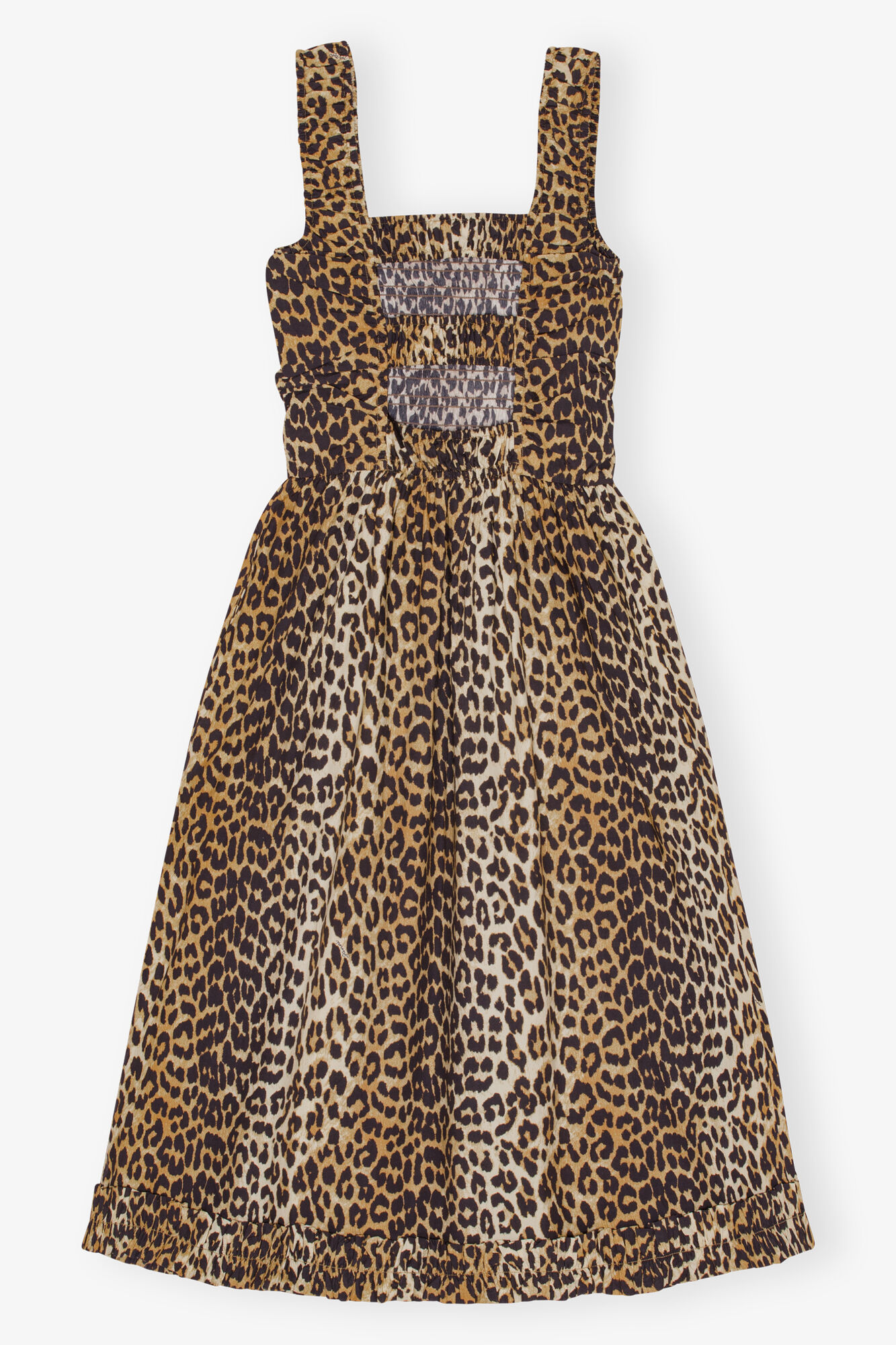 Leopard Printed Cotton Poplin Midi Strap Smock Dress, Cotton, in colour Leopard - 2 - GANNI