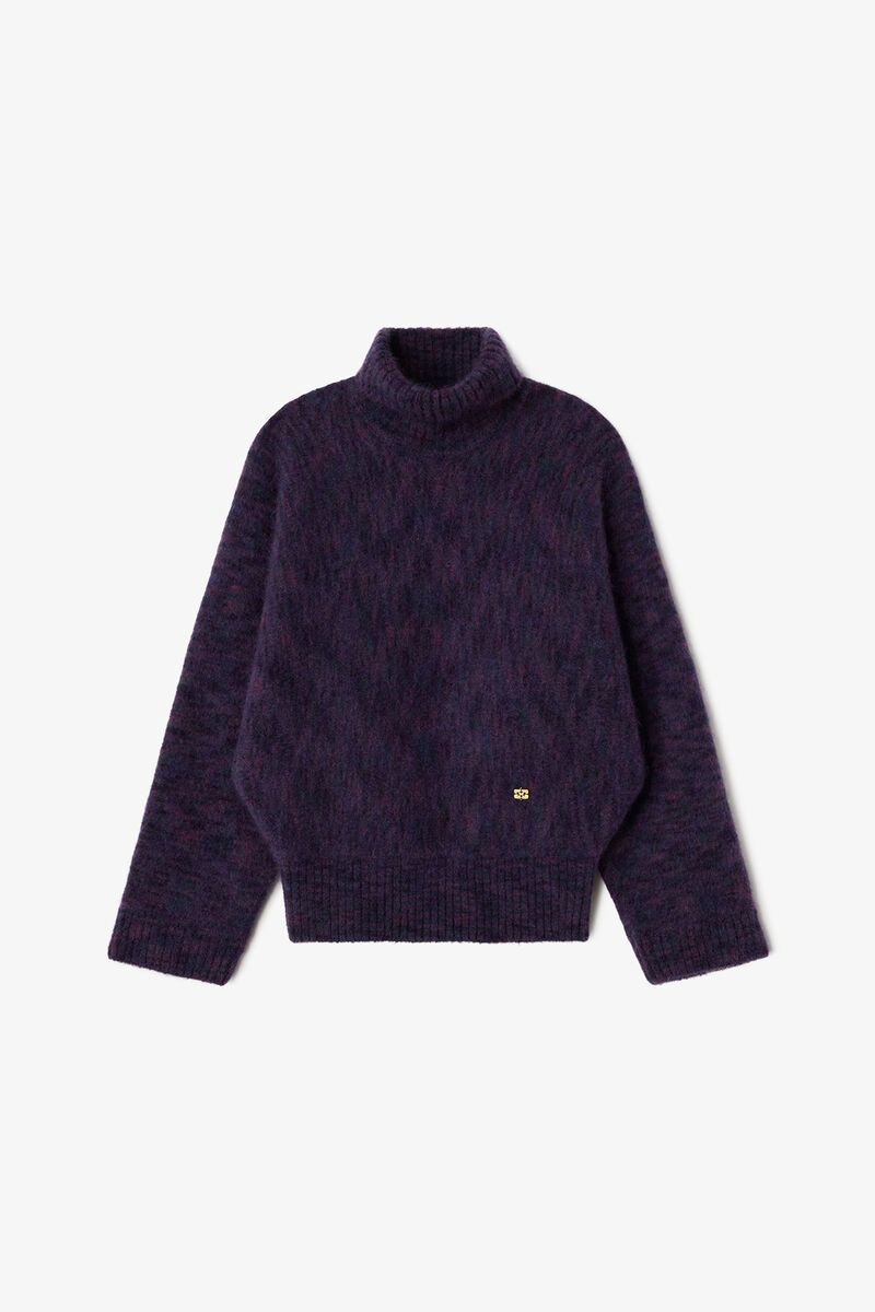 Turtleneck in Brushed Mohair, Wool, in colour Bright Violet - 1 - GANNI