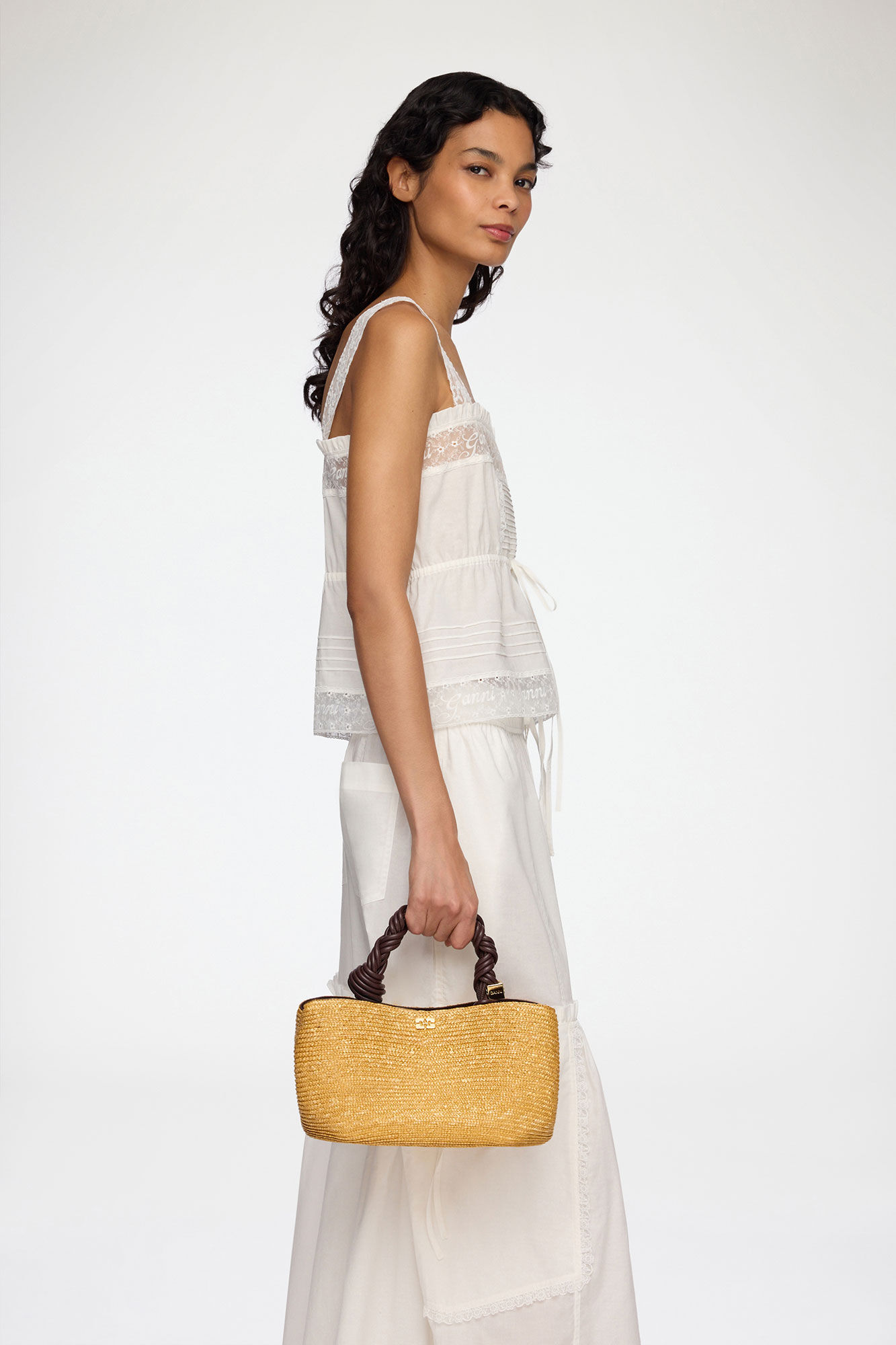 Small Bou Bag in Straw, Straw, in colour Italian Straw - 1 - GANNI