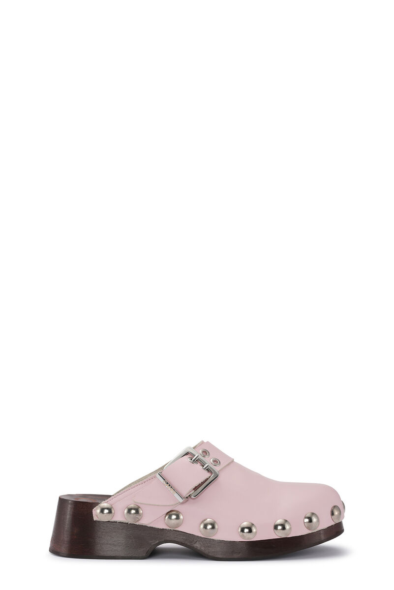 Studded Leather Clogs, Calf Leather, in colour Pale Lilac - 1 - GANNI