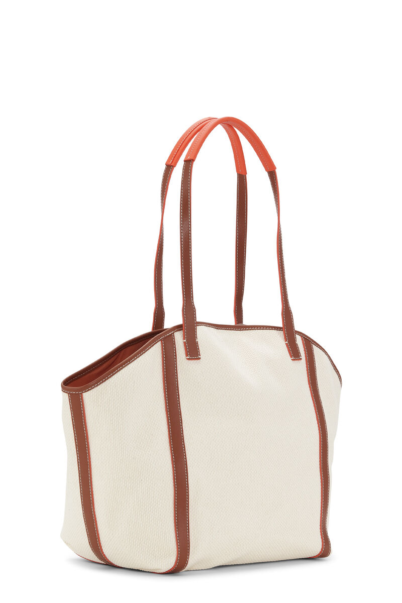 White Large Banner Tote Taske, Recycled Cotton, in colour Egret - 2 - GANNI