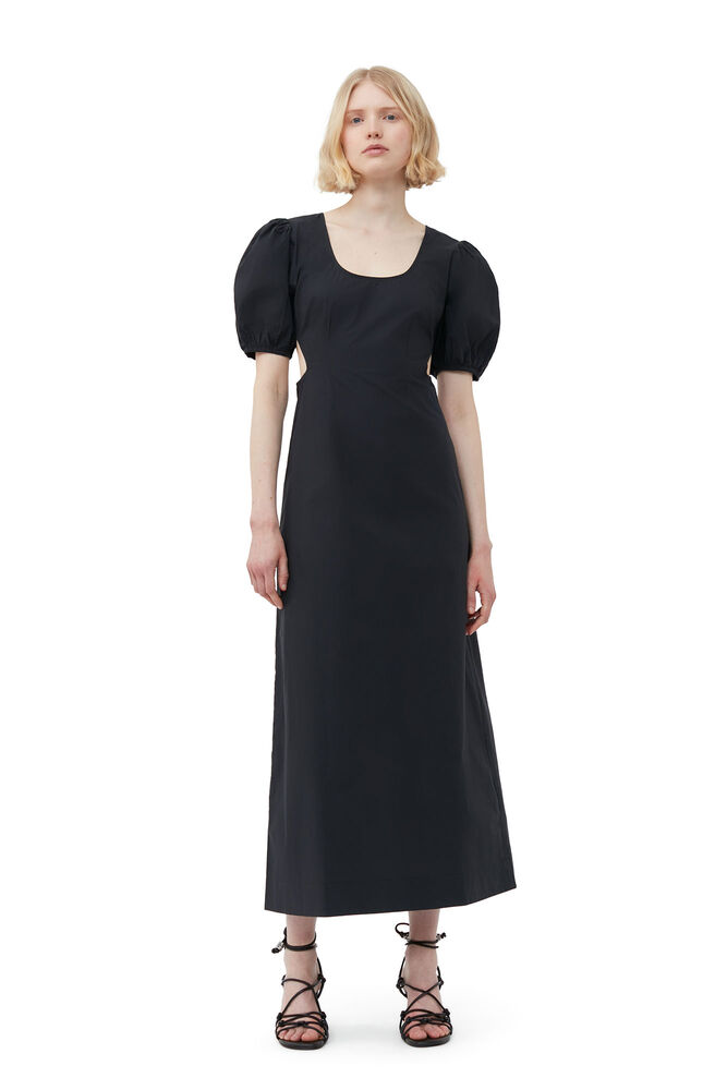 Cotton Poplin Cutout Dress, Black