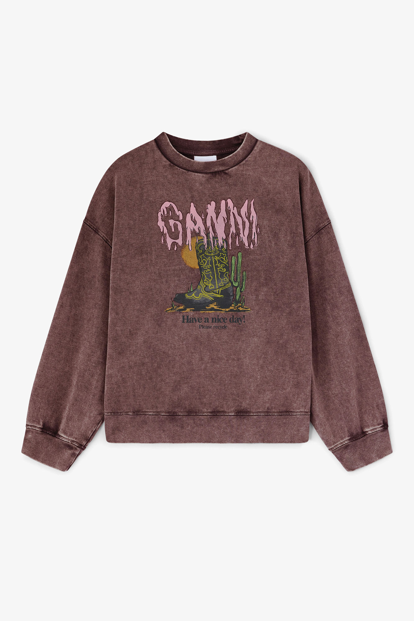 Vintage Wash Sweatshirt, in colour Chocolate Plum - 1 - GANNI