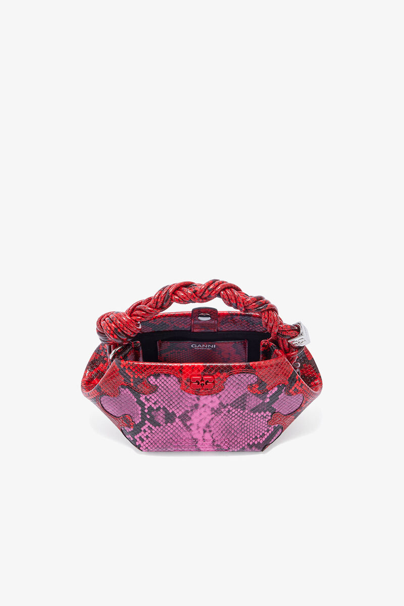 Mini Bou Bag in Pink Snake, Recycled Polyester, in colour Raspberry Rose - 3 - GANNI