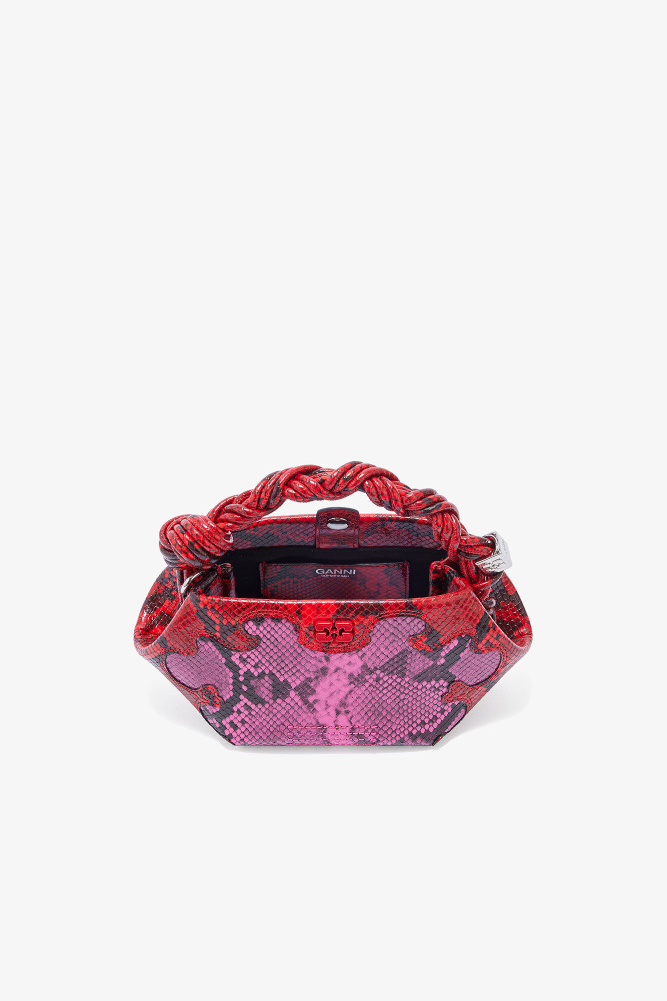 Mini Bou Bag in Pink Snake, Recycled Polyester, in colour Raspberry Rose - 3 - GANNI
