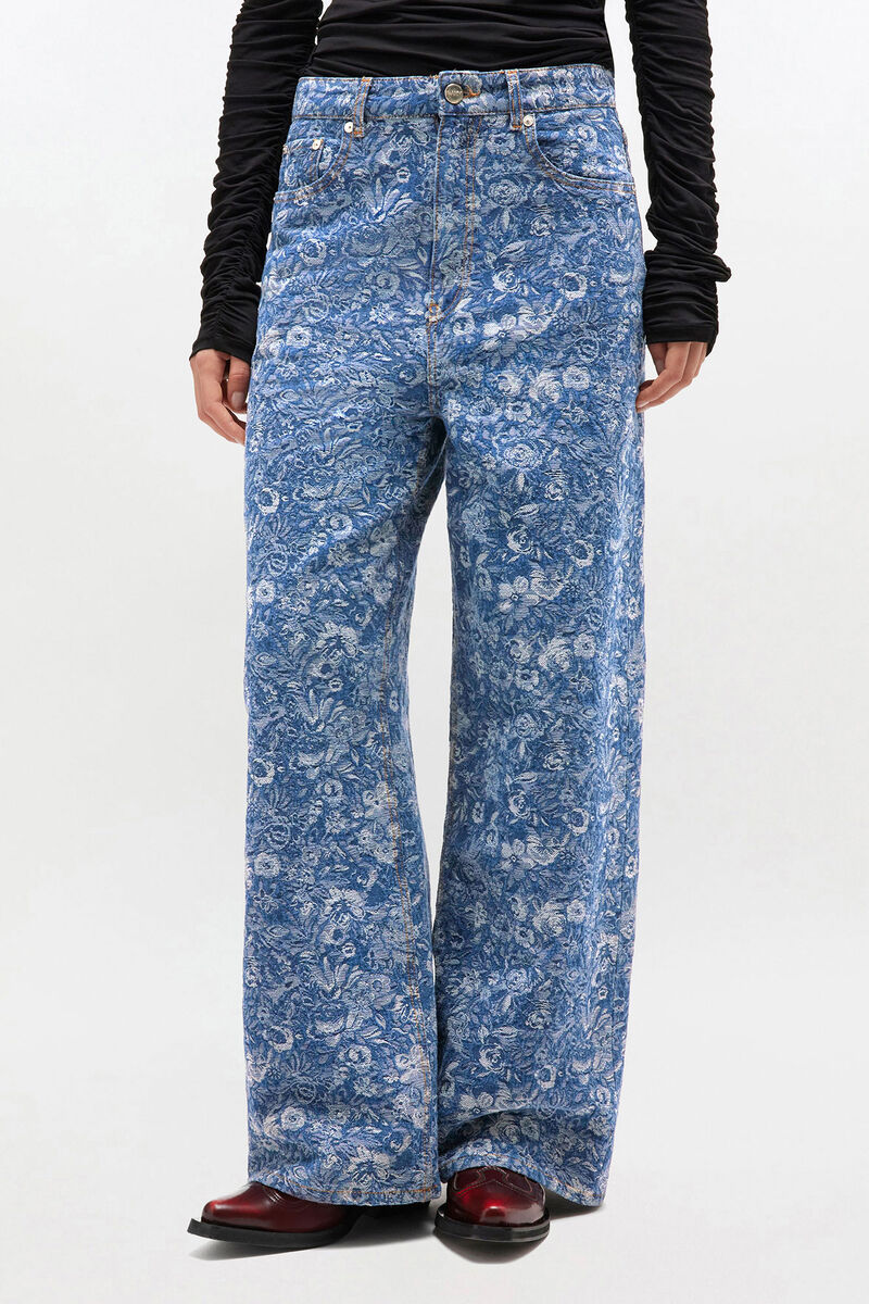 Blue Tapestry Baggy Jeans, Cotton, in colour Mid Blue Stone - 2 - GANNI