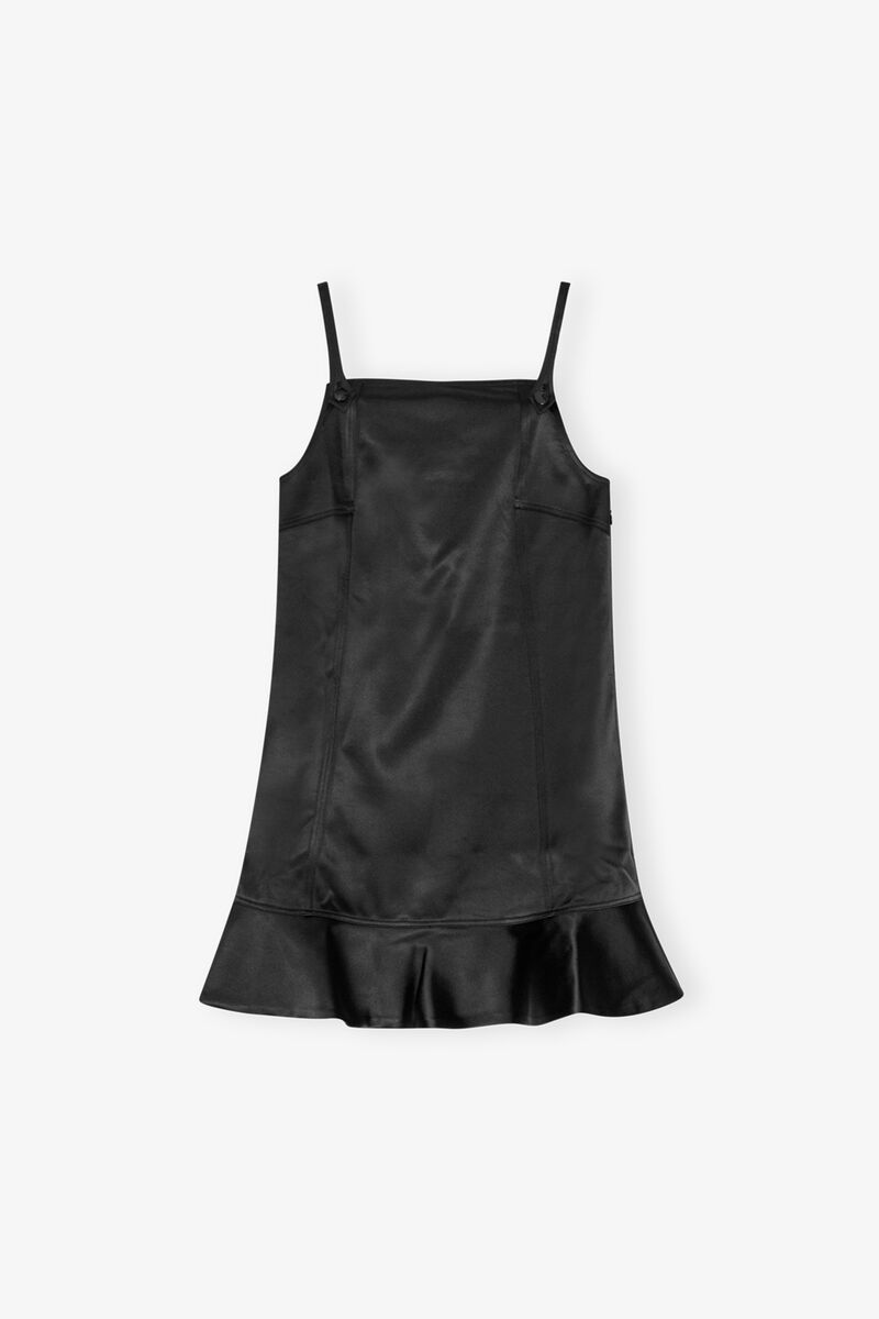 Black Duchesse Satin Mini Dress, Recycled Polyester, in colour Black - 1 - GANNI