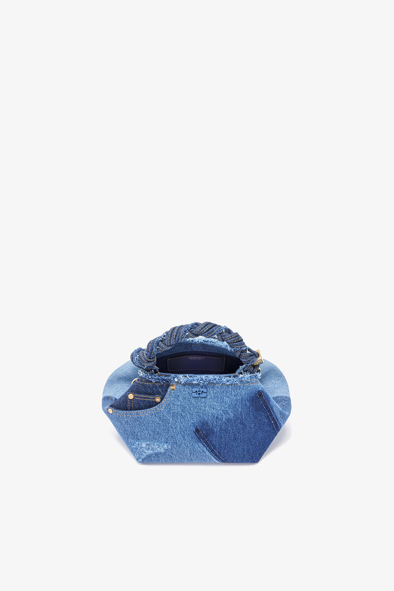 Small Bou Bag in Blue Denim, Organic Cotton, in colour Mid Blue Vintage - 3 - GANNI