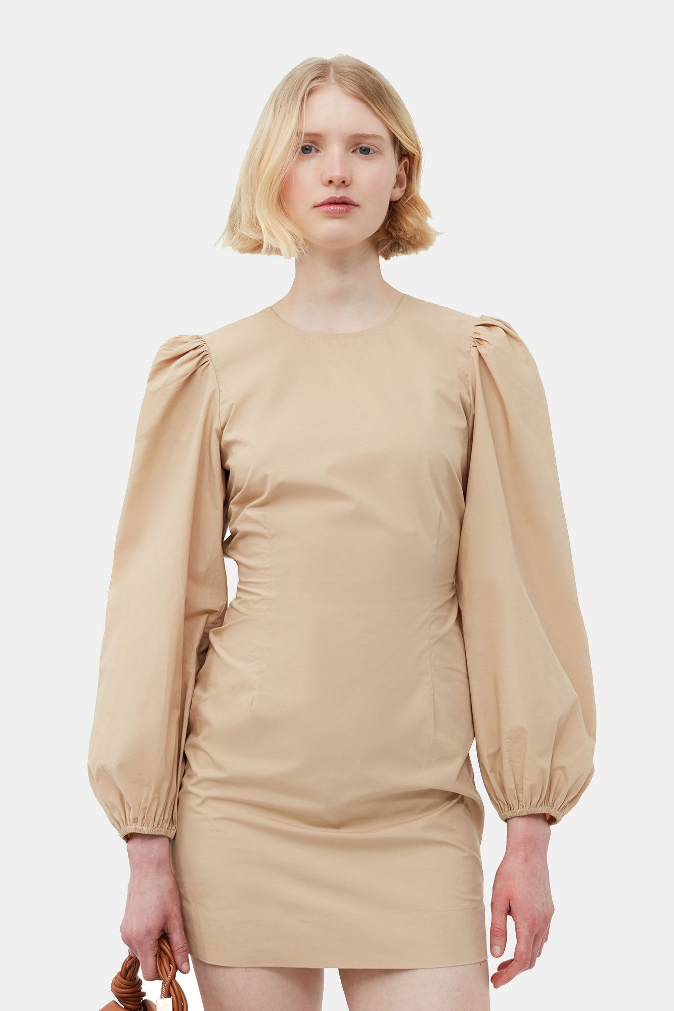 Cotton Poplin Open Back Mini Dress, Cotton, in colour Curds and Whey - 4 - GANNI