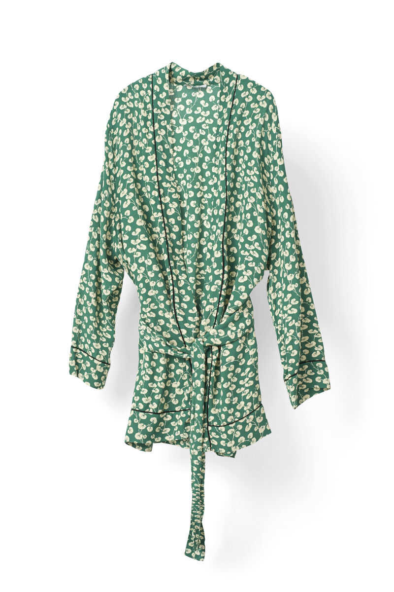 Dalton Crepe Kimono, in colour Verdant Green - 1 - GANNI