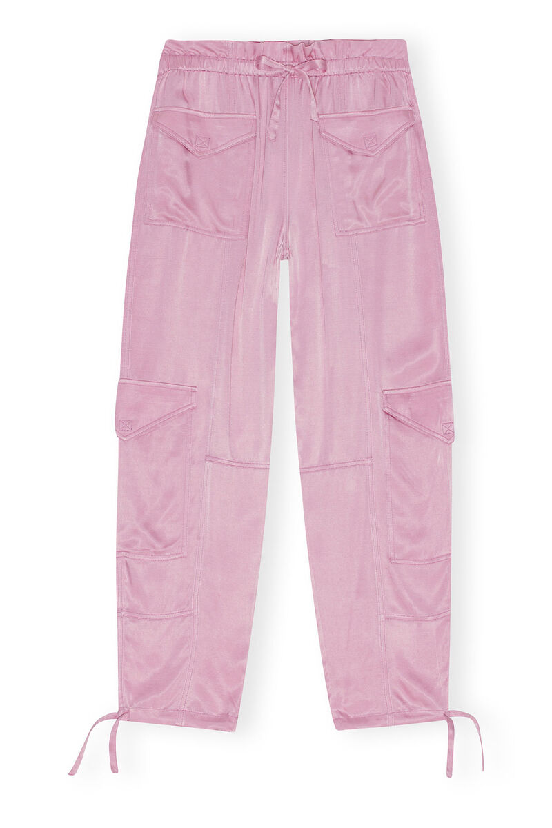 Pink Washed Satin-bukse, Cupro, in colour Bleached Mauve - 1 - GANNI