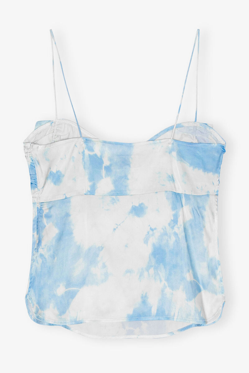Printed Satin Slip Top, Elastane, in colour Powder Blue - 2 - GANNI