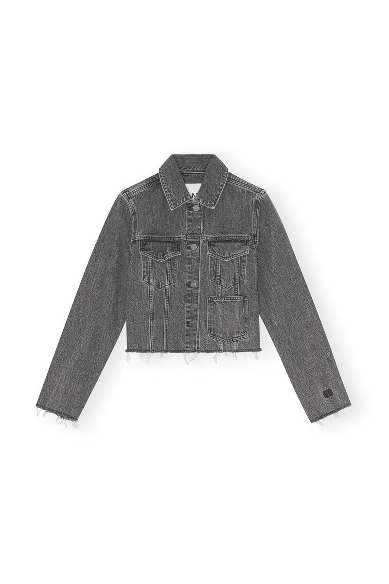 Re-Cut Denim Jacket, Cotton, in colour Washed Black/Black - 1 - GANNI