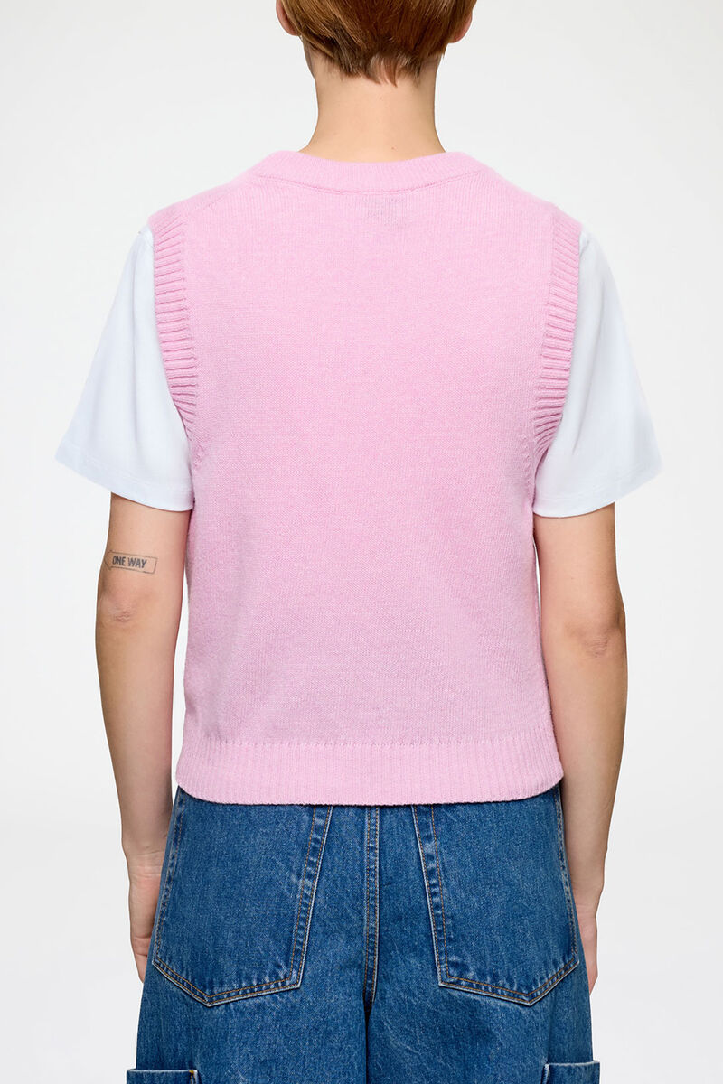 Weste aus grafischer Wolle, Wool, in colour Chalk Pink - 3 - GANNI