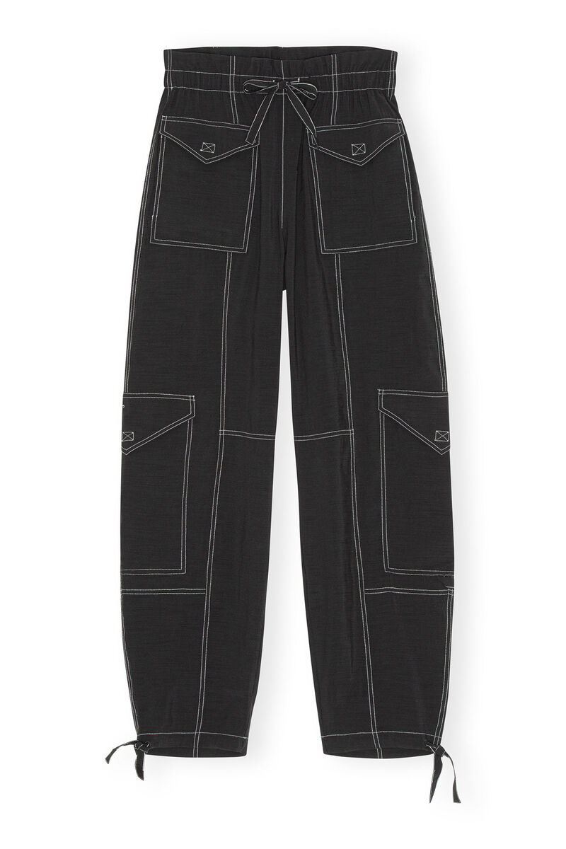 Light Slub Pocket Pants, LENZING™ ECOVERO™, in colour Black - 1 - GANNI