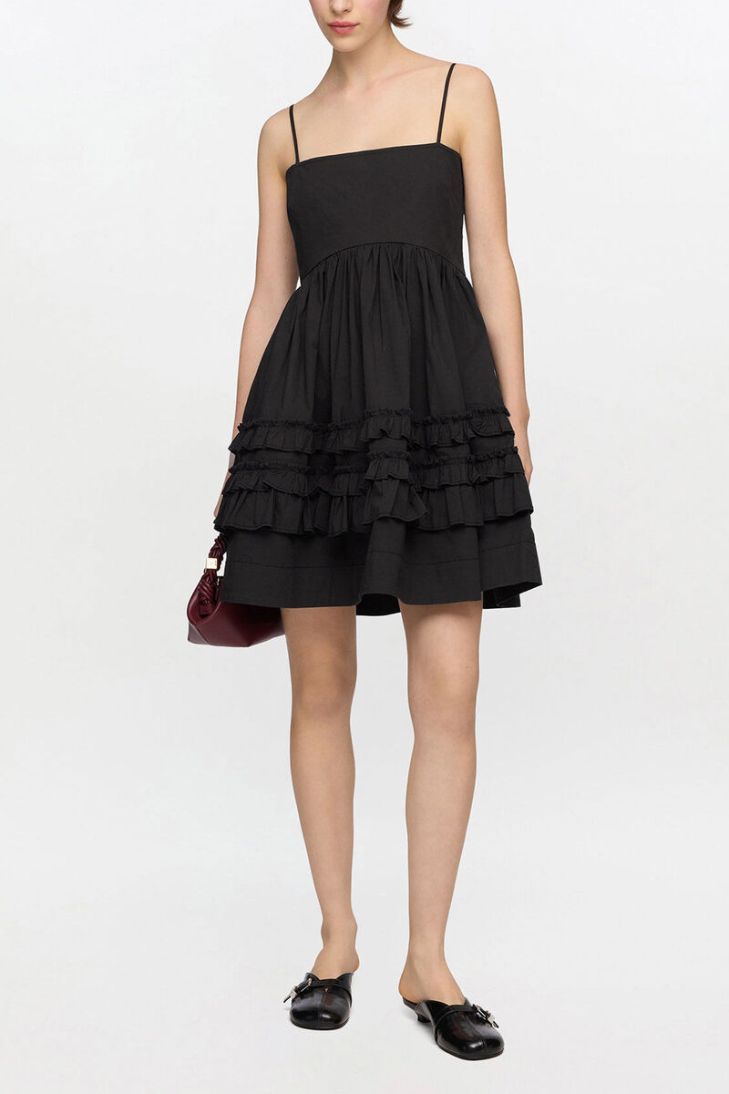 Robe courte noire &agrave; volants, Organic Cotton, in colour Black - 1 - GANNI