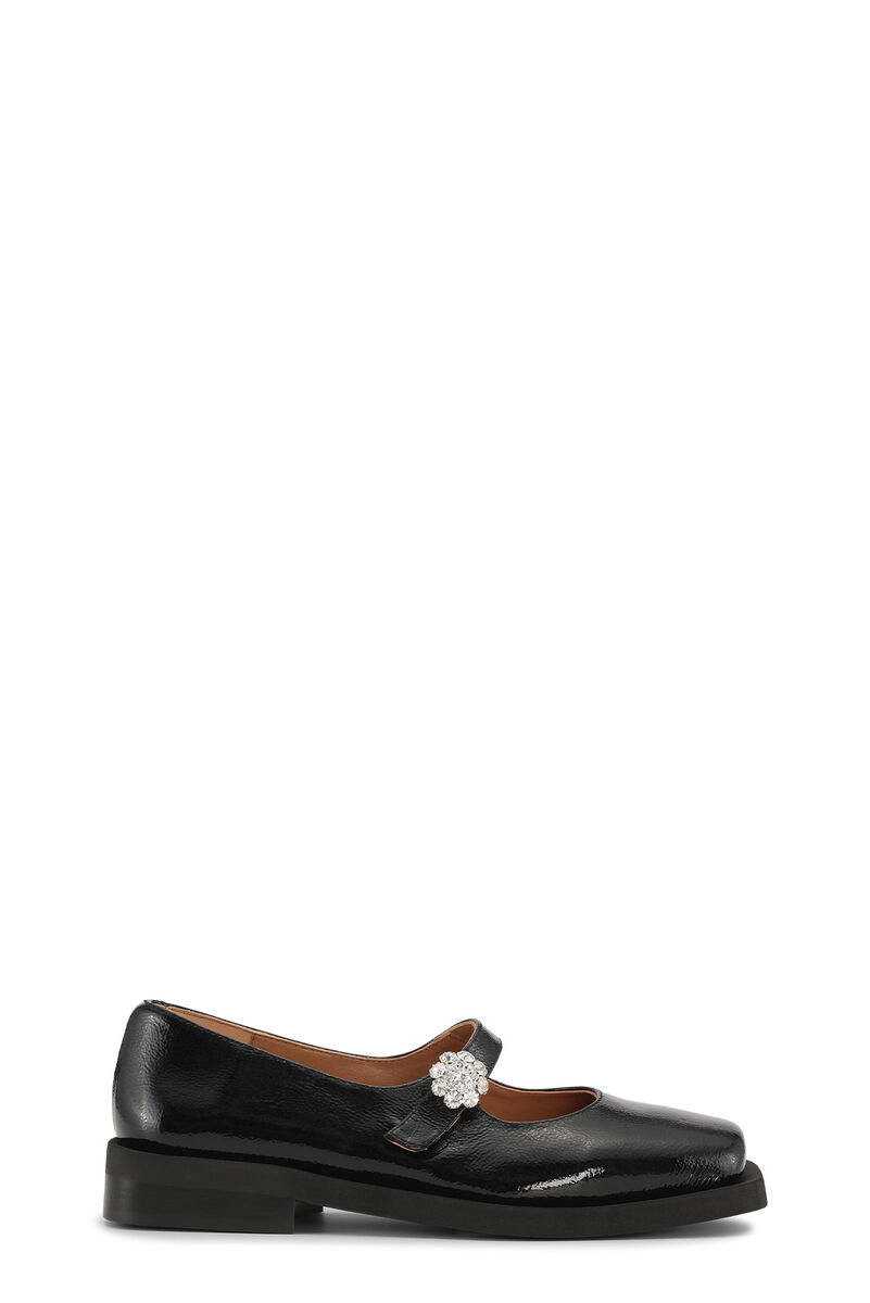 Wide Welt Mary Jane Ballerinas, Calf Leather, in colour Black - 1 - GANNI