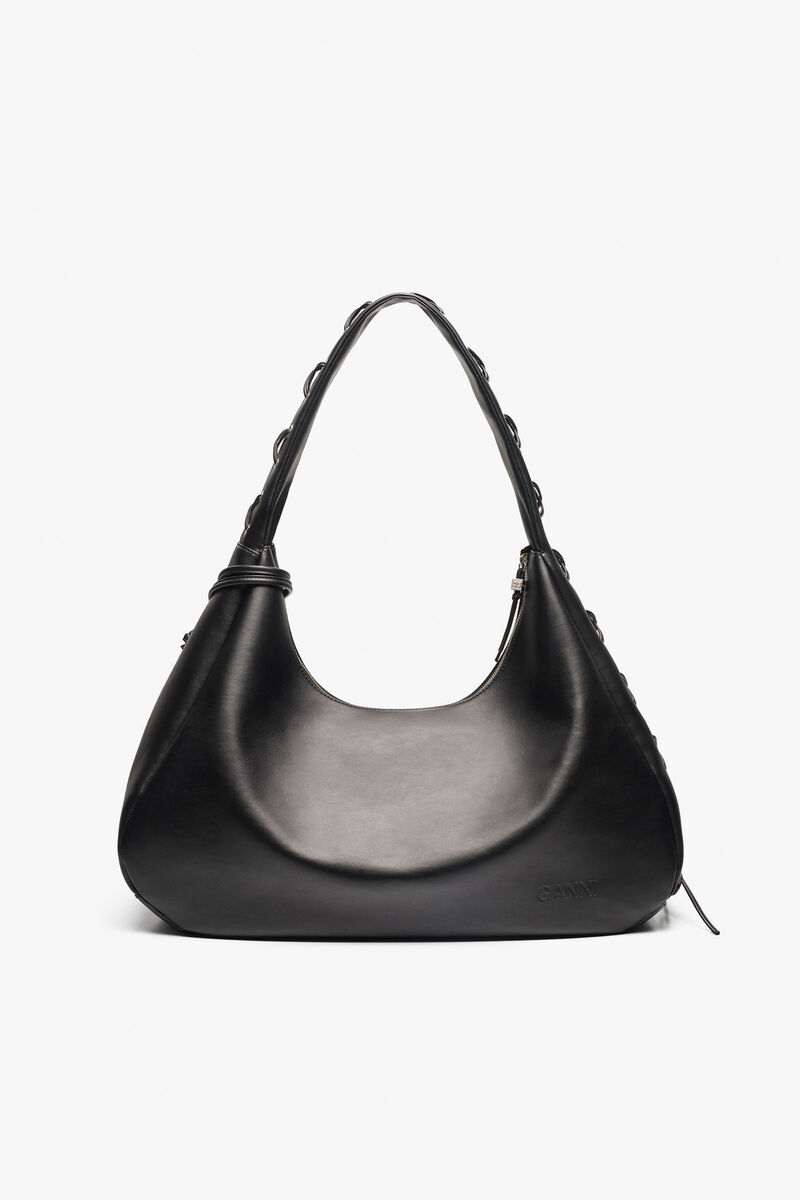 Black XXL Hobo Bag, Recycled Leather, in colour Black - 3 - GANNI