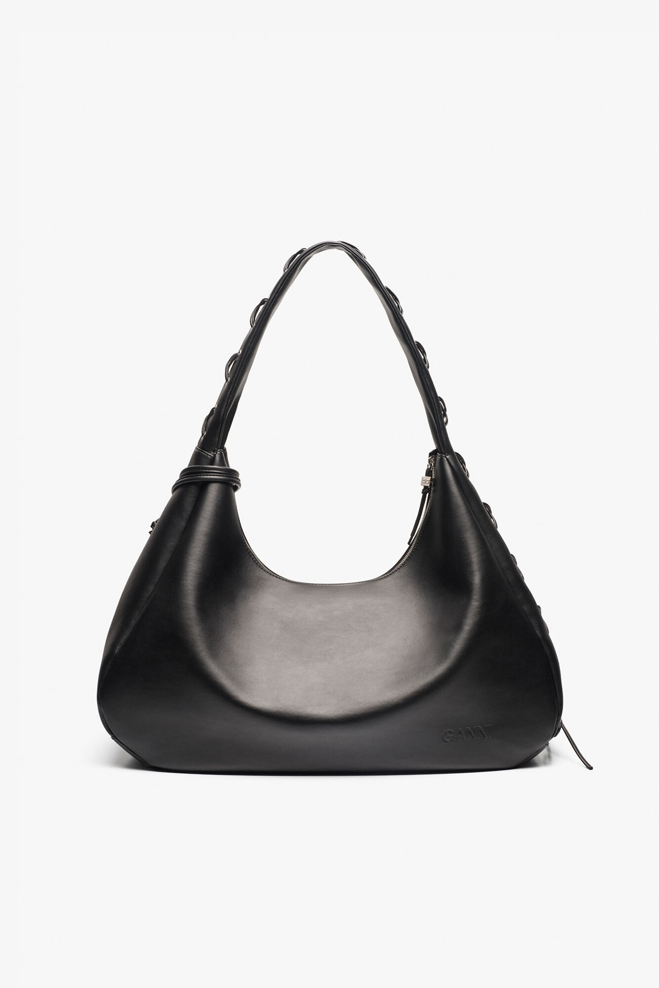 Black XXL Hobo Bag, Recycled Leather, in colour Black - 3 - GANNI