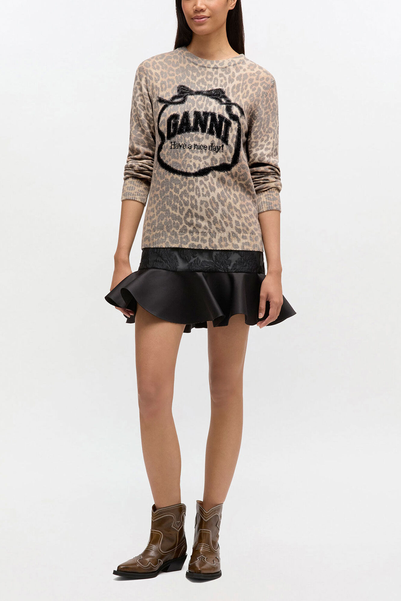 Graphic Wool Jumper, Wool, in colour Leopard - 2 - GANNI
