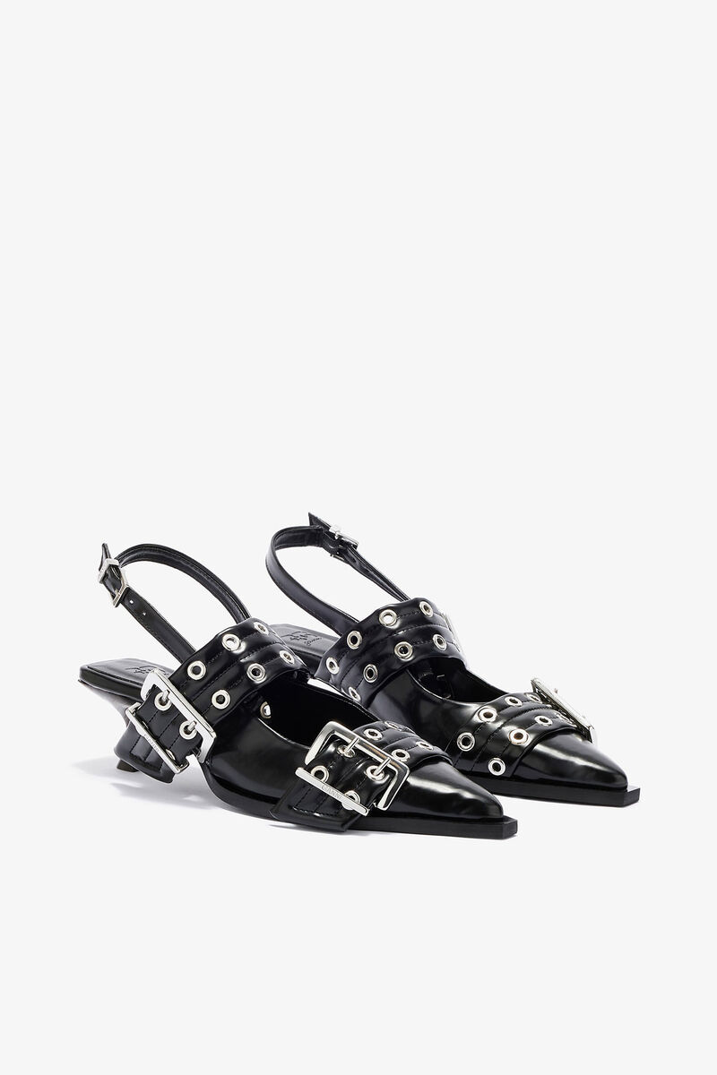 Feminine Buckle Heels in Black, Recycled Polyester, in colour Black - 2 - GANNI