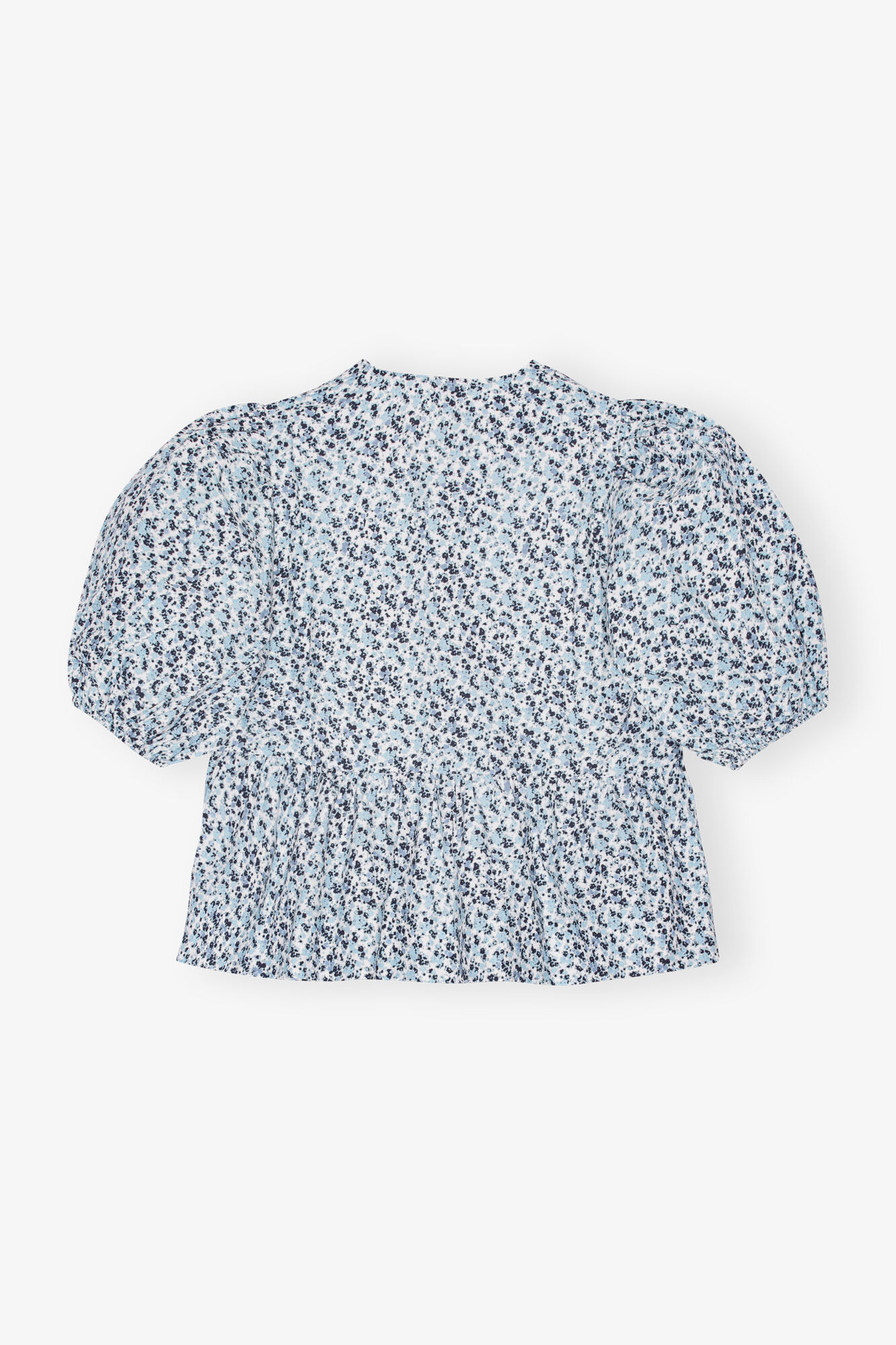 Floral Printed Cotton Poplin Peplum Blouse, Cotton, in colour Glacier Lake - 2 - GANNI
