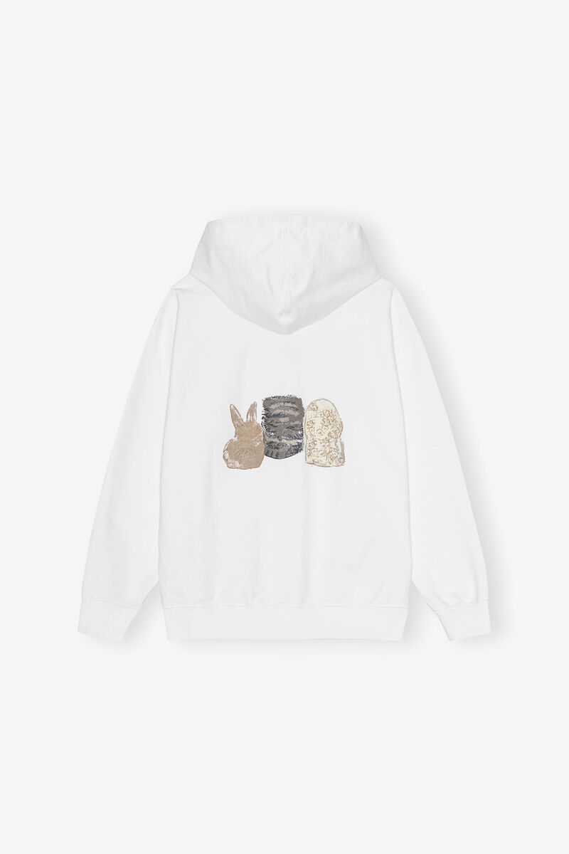 White Animal Print Hoodie, Organic Cotton, in colour Bright White - 2 - GANNI