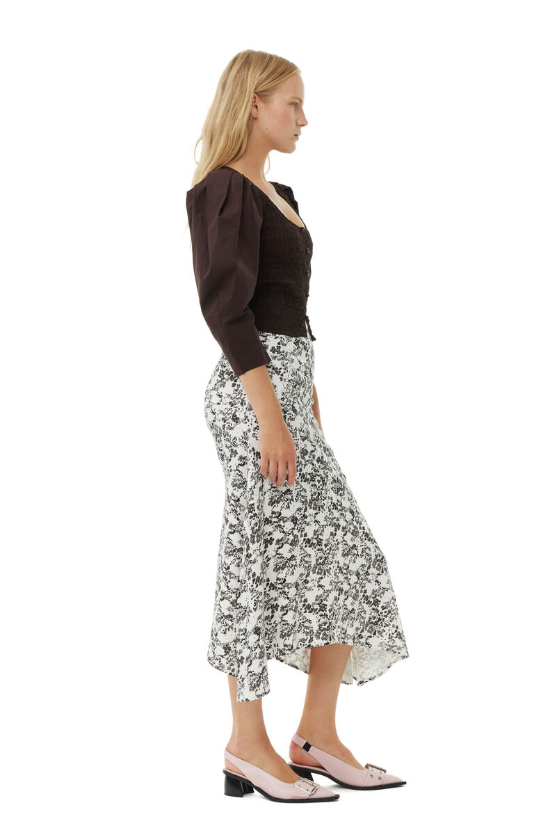 Floral Viscose Twill Long Skirt, Ecovero Viscose, in colour Egret - 3 - GANNI