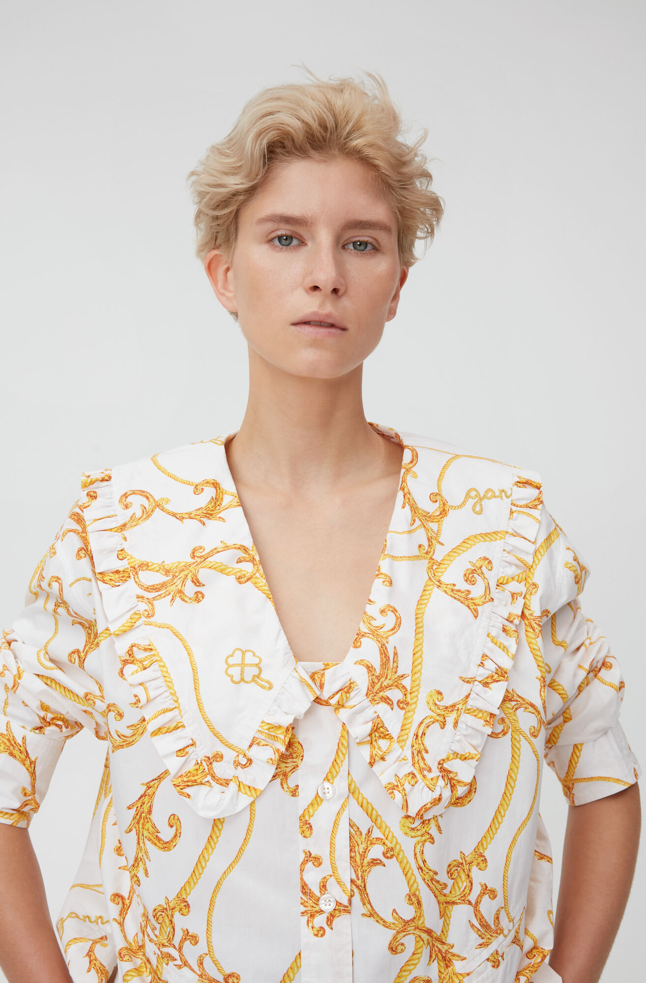Relaxed Poplin Collar Shirt, Cotton, in colour Egret - 3 - GANNI