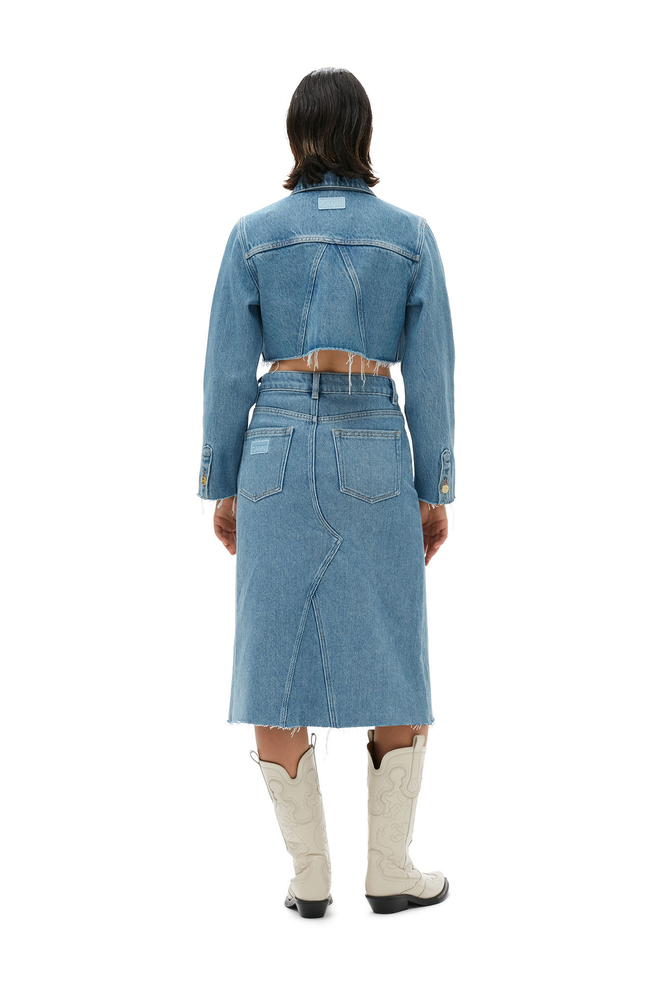 Midikjol i kraftig denim, Cotton, in colour Light Blue Stone - 2 - GANNI