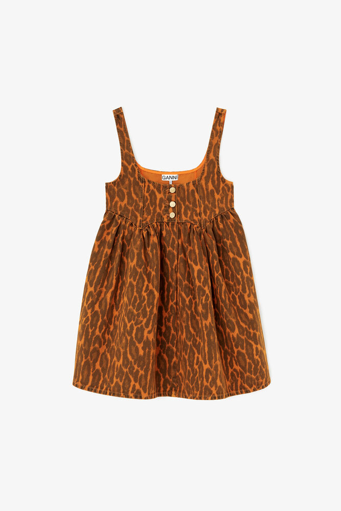 Dress in Leopard Denim, Autumn Maple