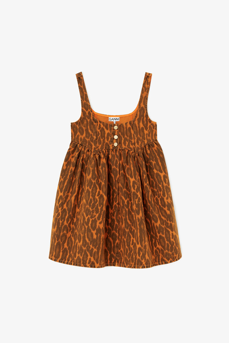 Kjole i leopard denim, Organic Cotton, in colour Autumn Maple - 1 - GANNI