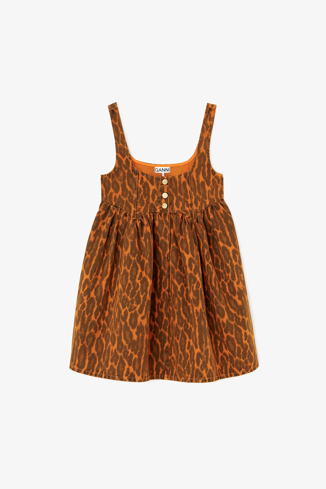 Kjole i leopard denim, Organic Cotton, in colour Autumn Maple - 1 - GANNI