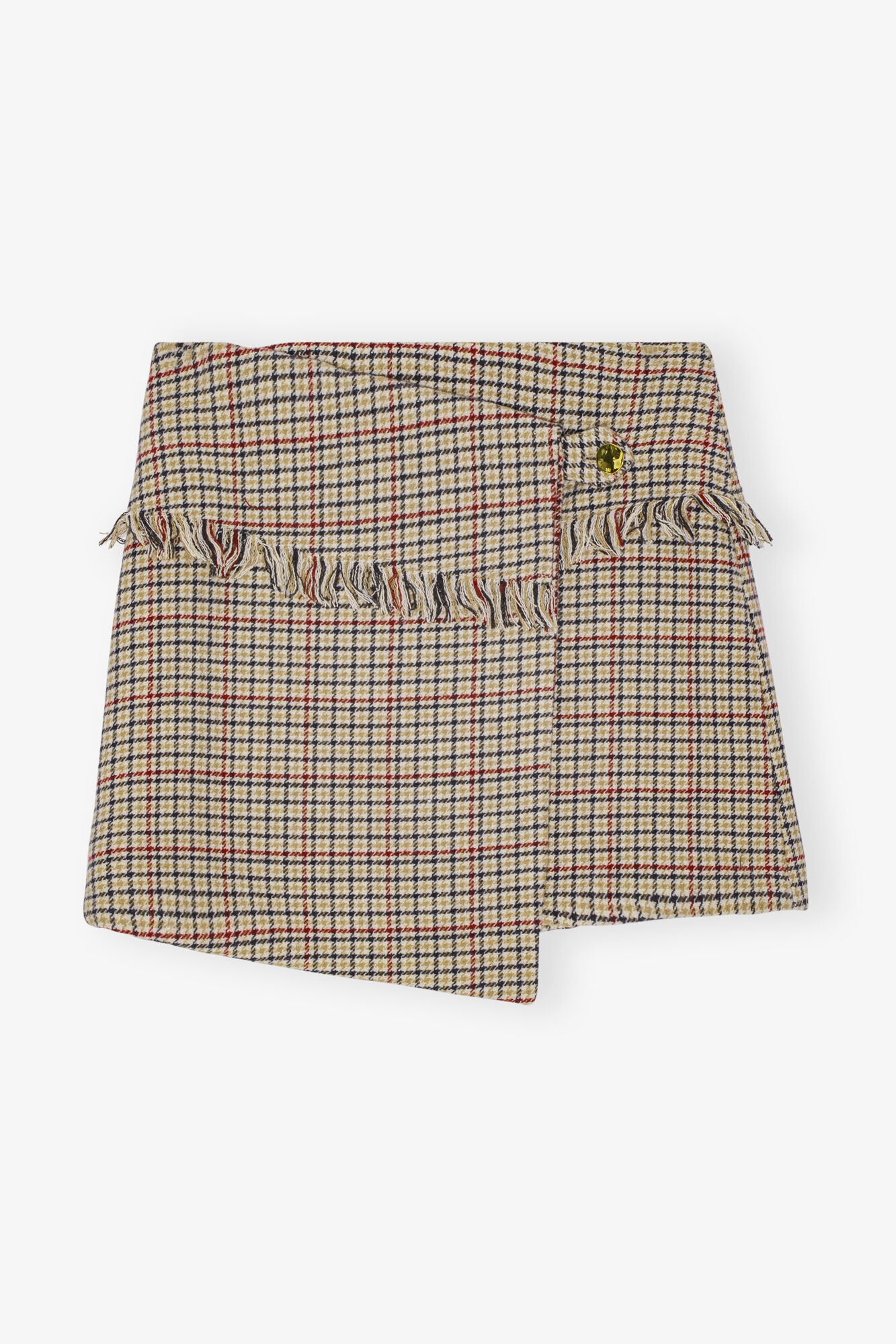 Check Asymmetrical Wrap Mini Skirt, Nylon, in colour Tiger's Eye - 1 - GANNI