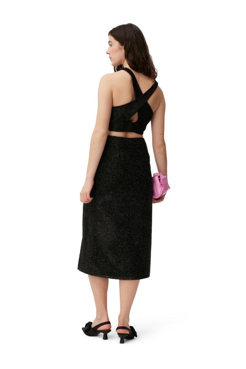 Sparkle Wrap Midi Skirt, Polyester, in colour Black - 4 - GANNI