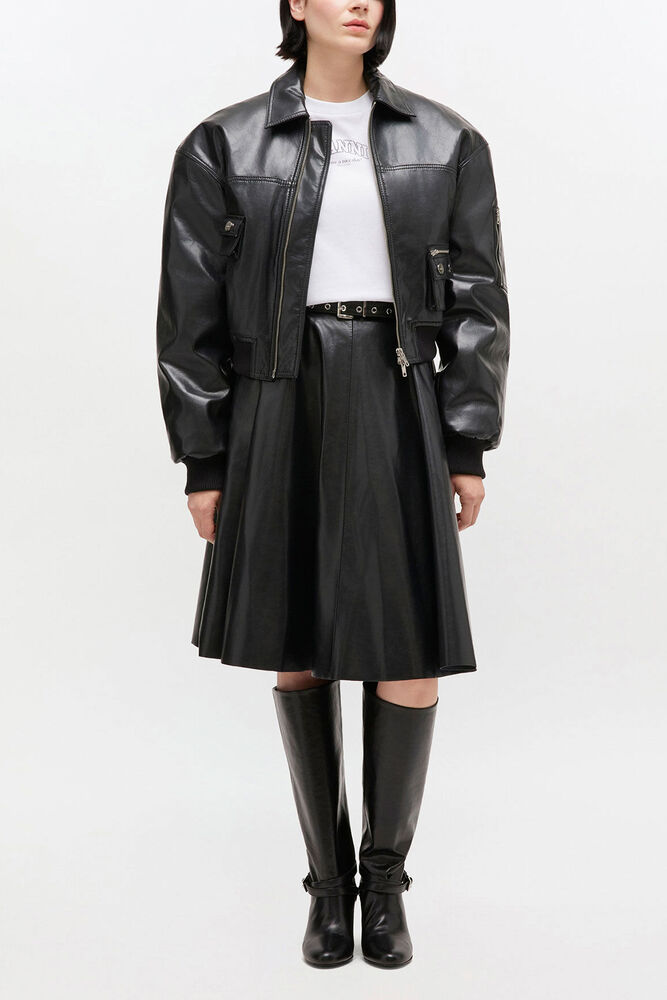 Recycled Leather Skirt, Black