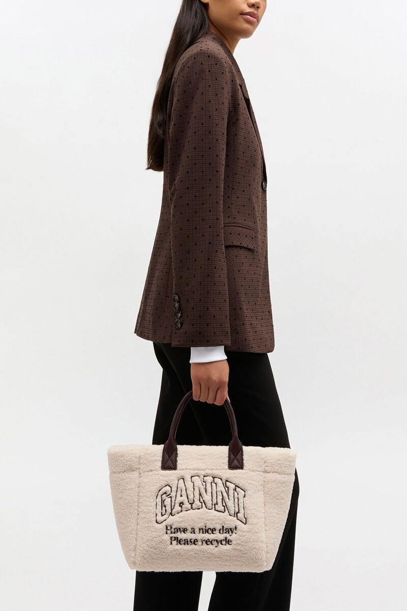 Shearling Small Tote, Polyester, in colour Egret - 1 - GANNI