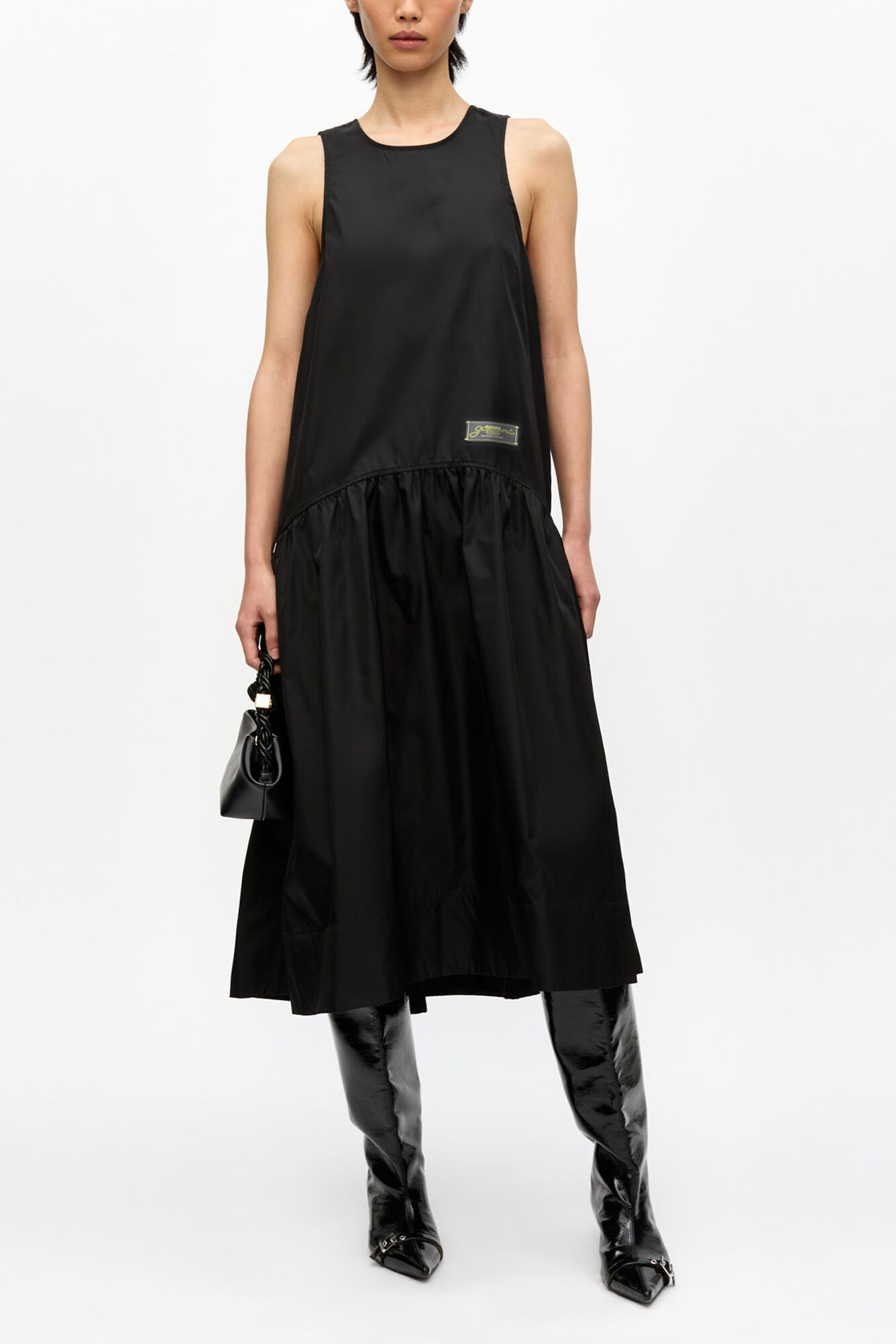 Black Duchesse Nylon Midi Dress | GANNI US