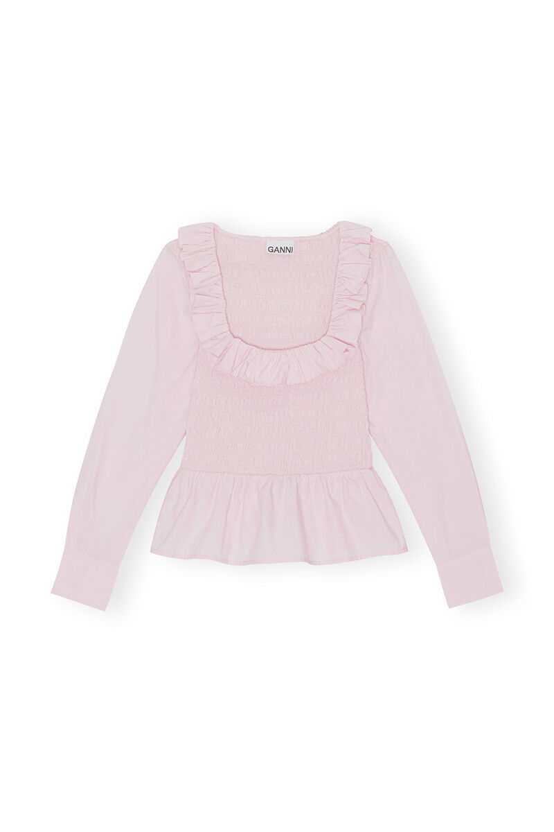 Cotton Poplin Open-neck Smock Blouse, Cotton, in colour Light Lilac - 1 - GANNI