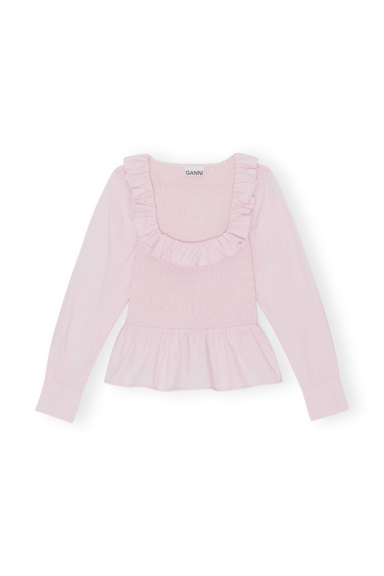 Cotton Poplin Open-neck Smock Blouse, Cotton, in colour Light Lilac - 1 - GANNI